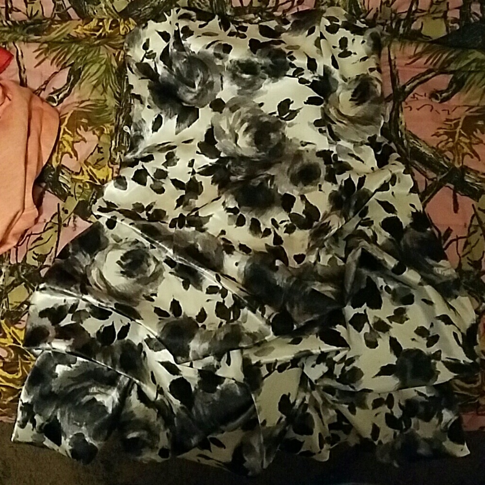 Black and white rose print dress